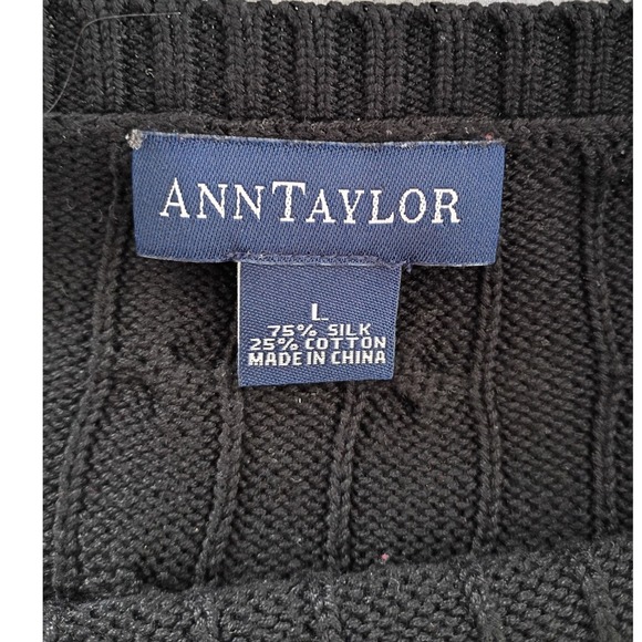 Ann Taylor Black Cable Knit Silk Cotton Sweater Top Size L - Picture 3 of 8